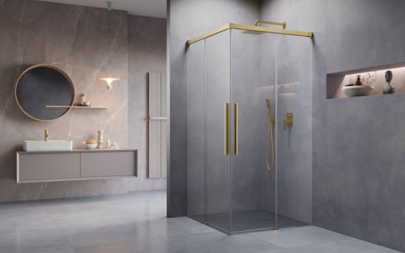 Installation douche sécurisée avec paroi Radaway Idea 8 QL à Mérignac vers Bordeaux et receveur Kyntos extra-plat effet pierre