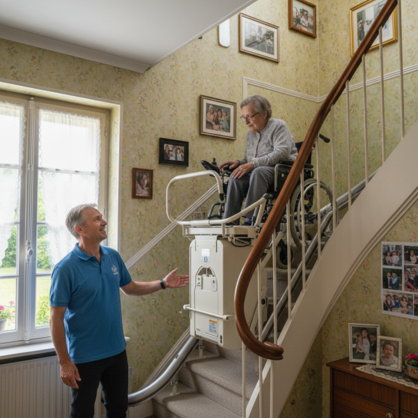 Centre expert en monte-escalier intérieur pour personne en fauteuil à Gradignan proche Bordeaux avec largeur adaptée et certification EN 81-40 en Gironde 33170
