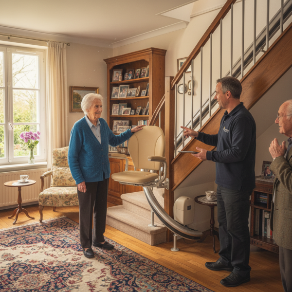 Devis gratuit pour monte-escalier intérieur tournant destiné à personne âgée à Gradignan proche Bordeaux avec rail double sur mesure et moteur silencieux en Gironde 33170