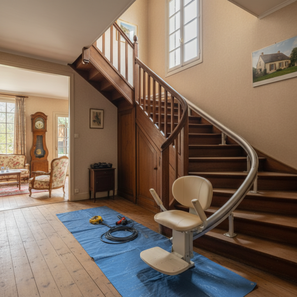 Professionnel du monte-escalier intérieur à batterie pour maison ancienne à Gradignan proche Bordeaux avec installation en une journée et diagnostic accessibilité en Gironde 33170