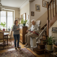 Notre zone d'activité pour ce service Monte-escalier { secteur }} avec rampe de maintien et options sur mesure pour personnes à mobilité réduite
